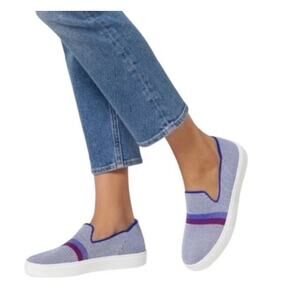 Rothy’s Slip On Sneakers Reflective Stripe Blue Knit Shoes Women’s Size 7 NIB